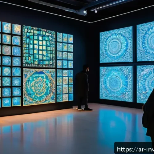 NFT 아트의 시장 세분화 분석 - A vibrant digital art gallery scene featuring a diverse collection of traditional and interactive NF...