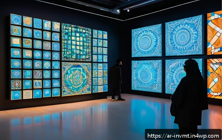 NFT 아트의 시장 세분화 분석 - A vibrant digital art gallery scene featuring a diverse collection of traditional and interactive NF...